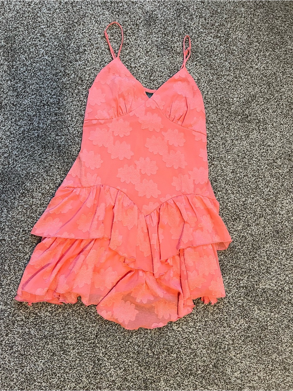 Wild FablenCoral Pink Floral Tiered Ruffle Mini Dress